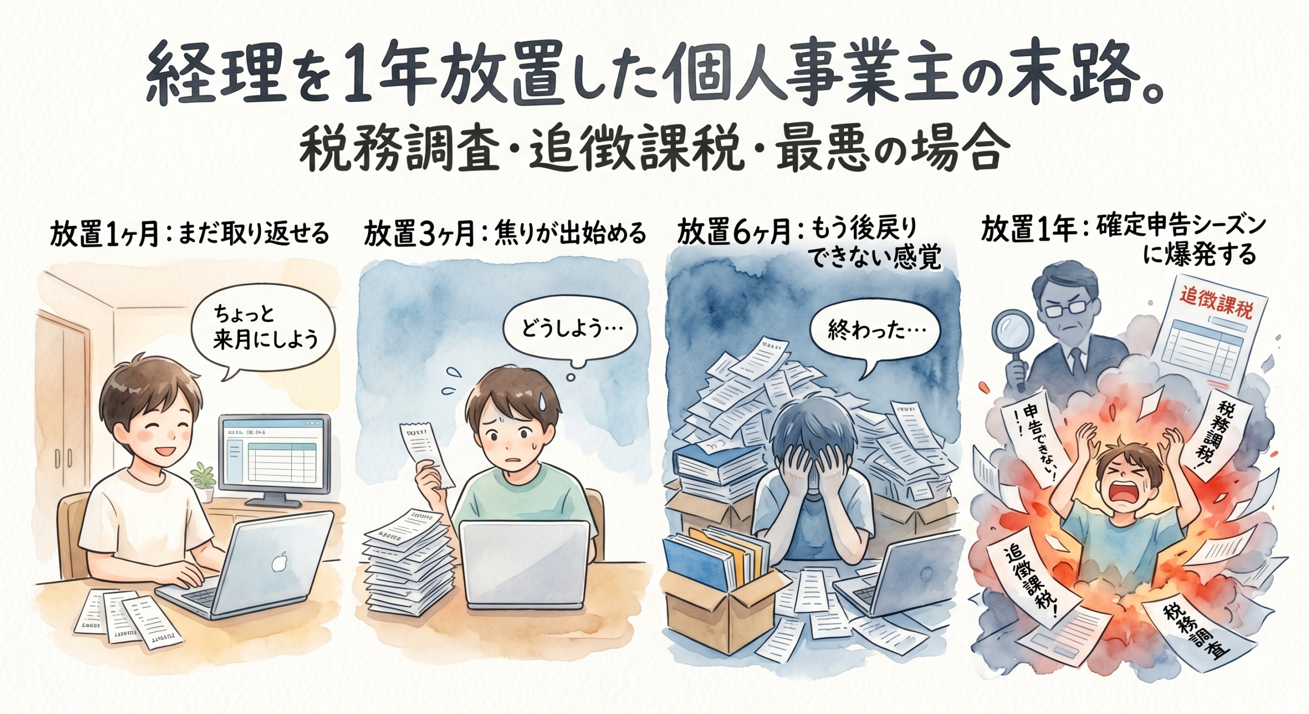 経理を1年放置した個人事業主の末路。税務調査・追徴課税・最悪の場合