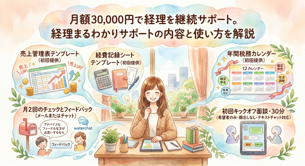 月額30,000円で経理を継続サポート。経理まるわかりサポートの内容と使い方を解説