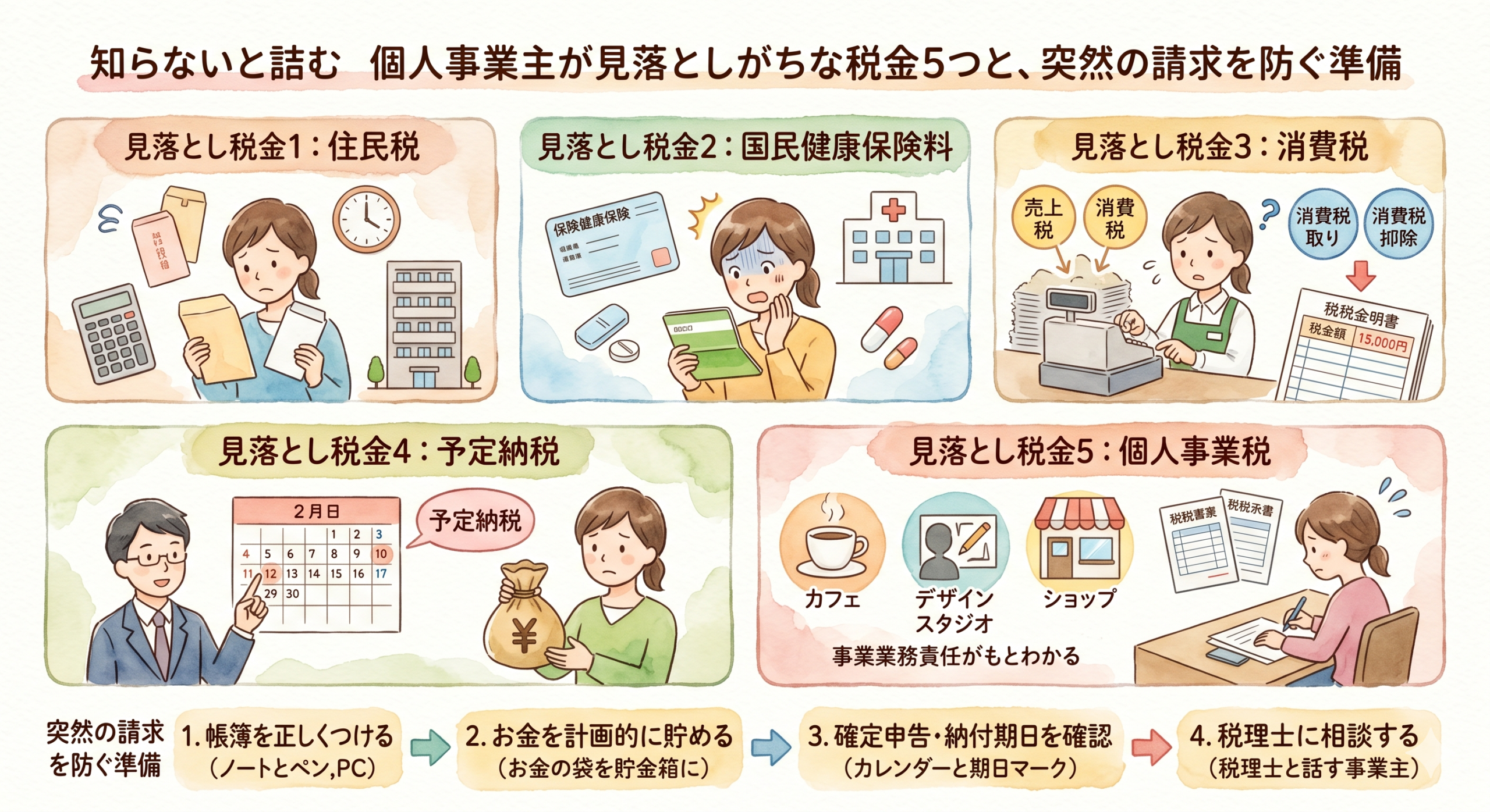 知らないと詰む。個人事業主が見落としがちな税金5つと、突然の請求を防ぐ準備