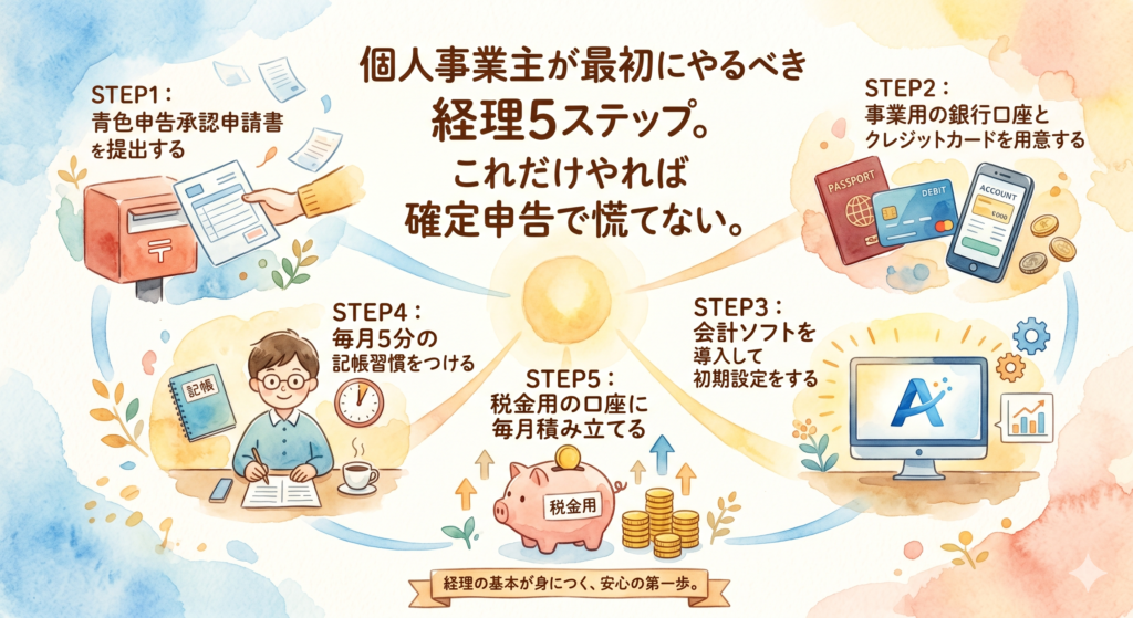 個人事業主が最初にやるべき経理5ステップ。これだけやれば確定申告で慌てない