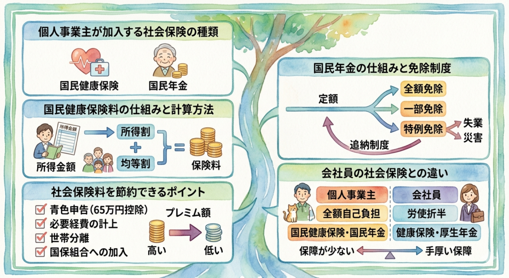 個人事業主の社会保険の仕組みを解説｜国民健康保険・国民年金の基本と節約できるポイント