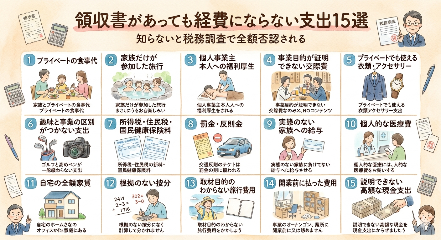領収書があっても経費にならない支出15選。知らないと税務調査で全額否認される